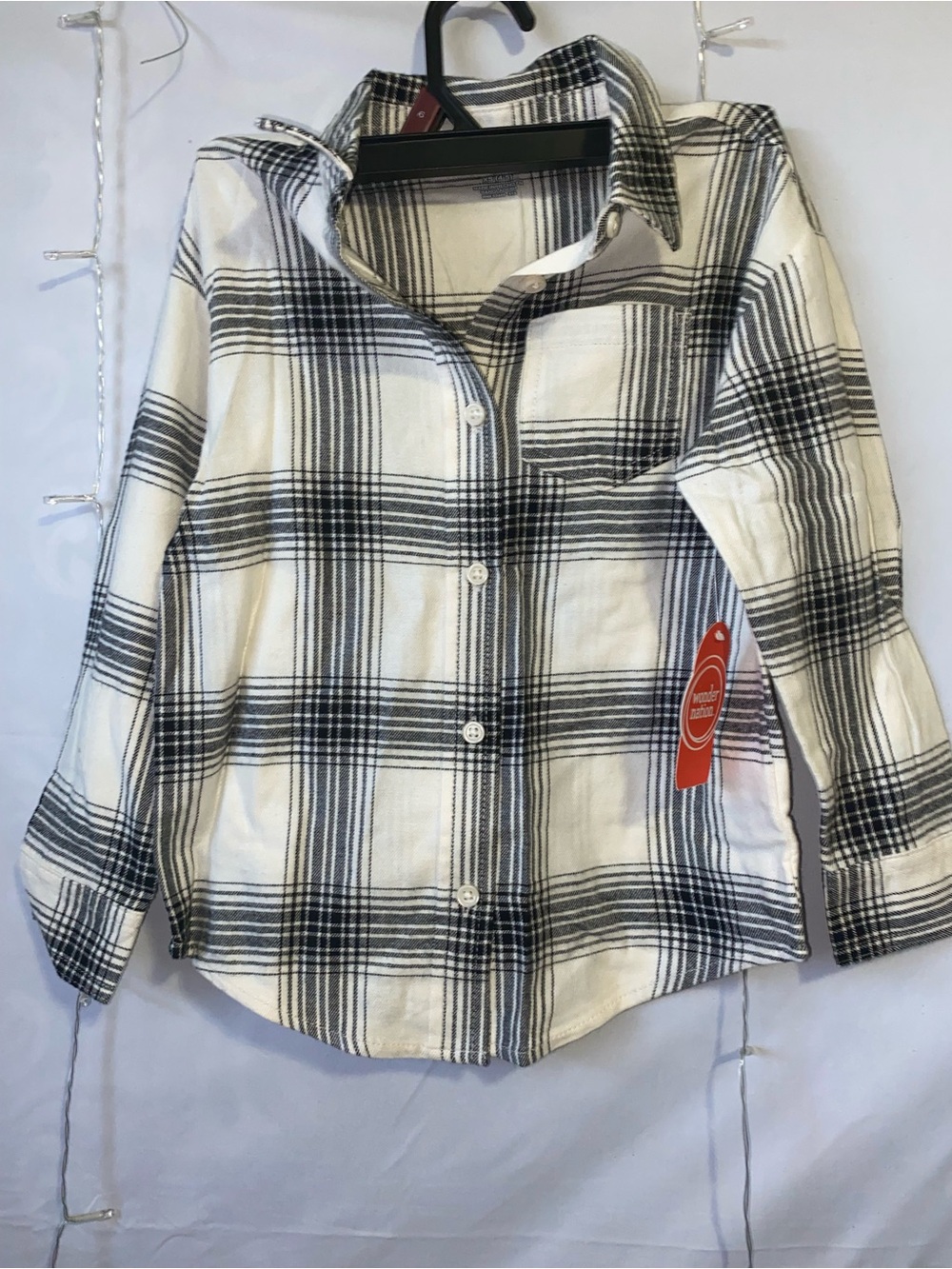 Kids' Black & White Plaid Button-Up Shirt